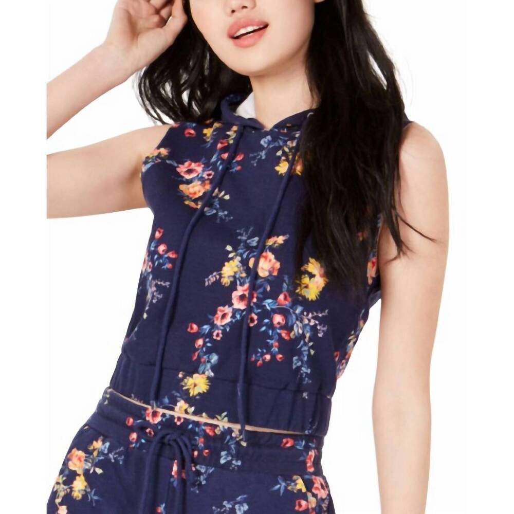 NEW MATERIAL GIRL juniors cropped hoodie in dark floral